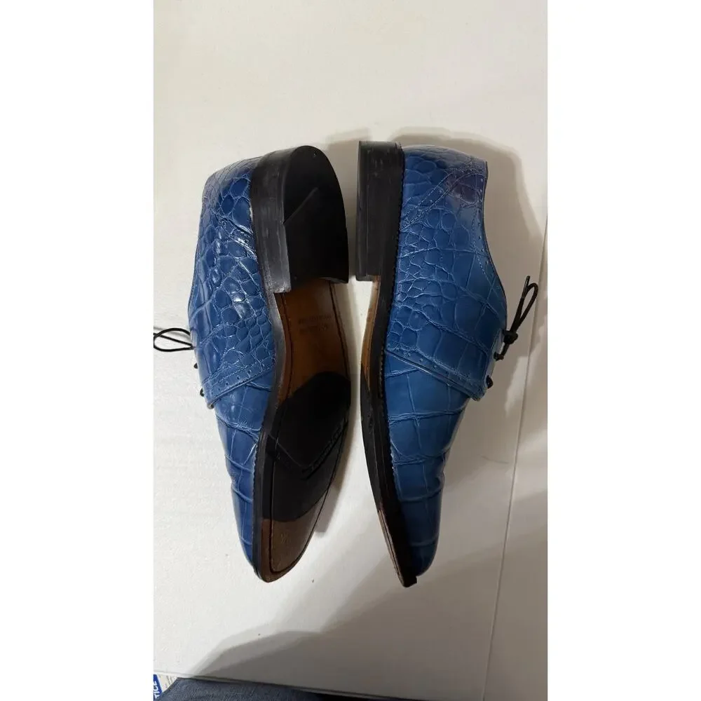 Stacy Adams Mens Size 10.5 M Blue Croc Embossed Leather Dress Shoes Lace Up